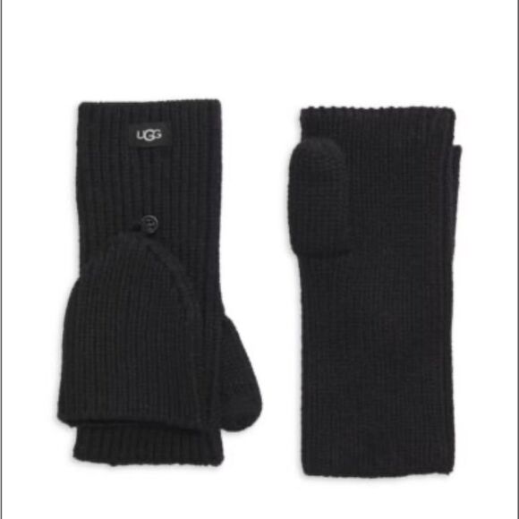 UGG MENS FLIP CONVERTIBLE MITTENS FINGERLESS GLOVES BLACK SIZE L/XL NWT
